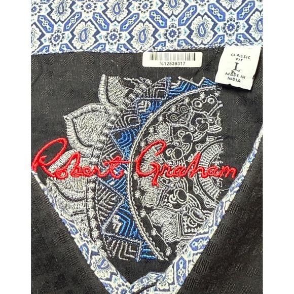 Robert Graham Mens L Black Linen Blend Short Sleeve Button Up Shirt Classic Fit - Picture 4 of 10